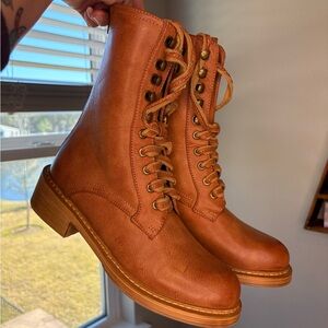 Beast Fashion NEW camel brown laced up zipper back heel boots size 6.5 womens